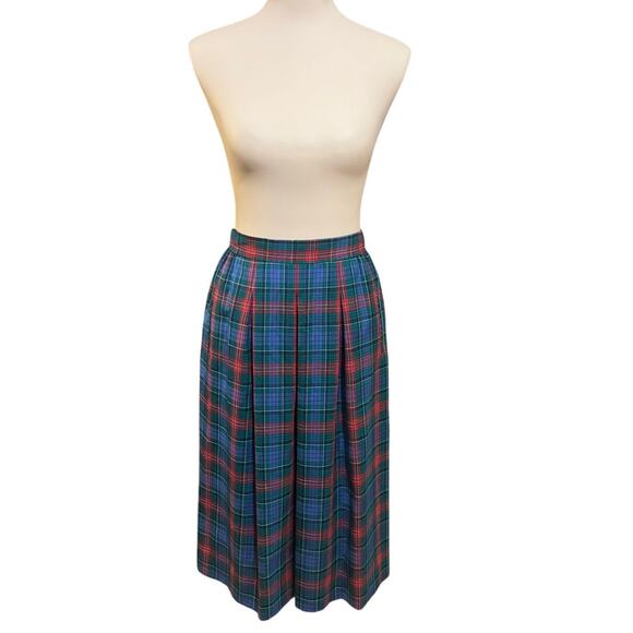 Vintage Pendleton 100% Wool Plaid Pleated Skirt Size 4 Blue Green Preppy - Picture 1 of 7